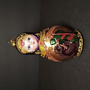 Matryoshka Doll with Nativity Scene Blown Glass Christmas Ornament